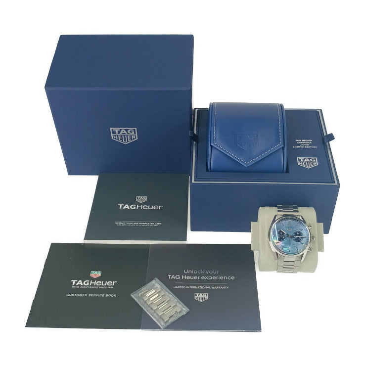 美品 TAG Heuer タグ・ホイヤー 腕時計 カレラ キャリバーホイヤー02 クロノグラフ CBN201E.BA0642 シルバー ブルーシェル文字盤 ステンレス メンズ 裏スケ 自動巻き 日本限定300本