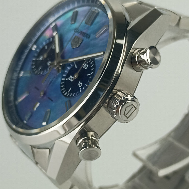 美品 TAG Heuer タグ・ホイヤー 腕時計 カレラ キャリバーホイヤー02 クロノグラフ CBN201E.BA0642 シルバー ブルーシェル文字盤 ステンレス メンズ 裏スケ 自動巻き 日本限定300本