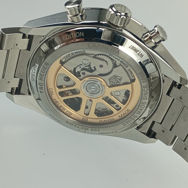 美品 TAG Heuer タグ・ホイヤー 腕時計 カレラ キャリバーホイヤー02 クロノグラフ CBN201E.BA0642 シルバー ブルーシェル文字盤 ステンレス メンズ 裏スケ 自動巻き 日本限定300本