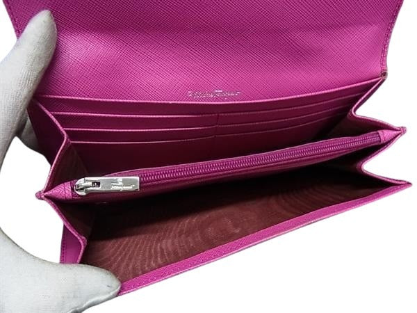 Salvatore Ferragamo サルヴァトーレ フェラガモ 財布 ダブルガンチーニ JP-22 7121 ピンク レザー レディース 二つ折り 長財布 シルバー金具