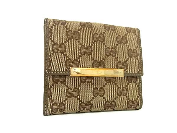 GUCCI グッチ 財布 GGキャンバス 112664 ブラウン ベージュ キャンバス レディース 二つ折り ゴールド金具 美品