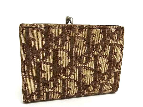 ChristianDior クリスチャンディオール 財布 トロッター - ブラウン キャンバス レディース 二つ折り がま口 シルバー金具