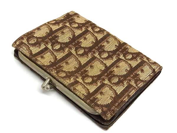 ChristianDior クリスチャンディオール 財布 トロッター - ブラウン キャンバス レディース 二つ折り がま口 シルバー金具