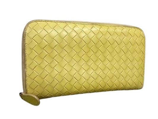 BOTTEGA VENETA ボッテガヴェネタ 財布 イントレチャート - イエロー レザー ユニセックス ラウンドファスナー 長財布
