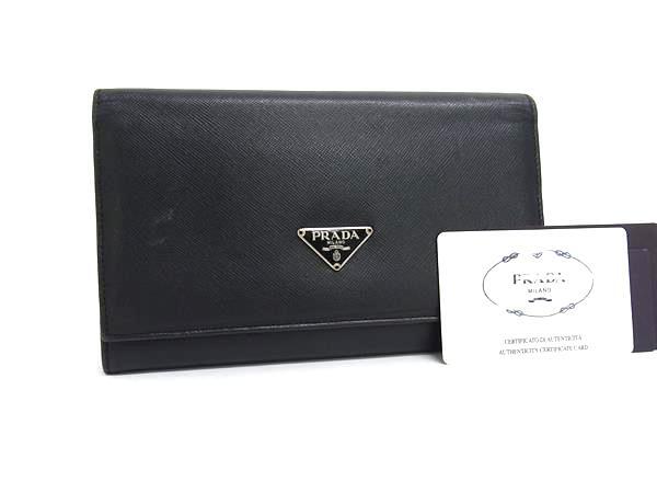 PRADA プラダ 財布 トライアングルロゴ M608 ブラック サフィアーノレザー レディース 二つ折り 長財布 シルバー金具 三角ロゴマーク