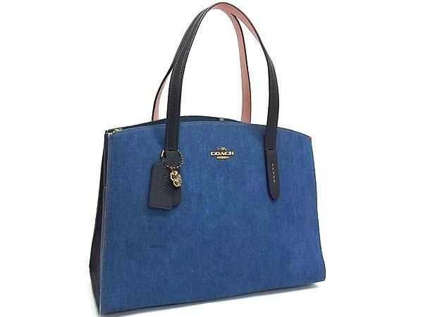 COACH コーチ ショルダーバッグ チャーリー キャリーオール 28898 ブルー デニム×レザー レディース 美品