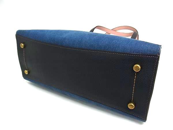 COACH コーチ ショルダーバッグ チャーリー キャリーオール 28898 ブルー デニム×レザー レディース 美品