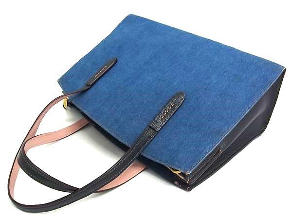 COACH コーチ ショルダーバッグ チャーリー キャリーオール 28898 ブルー デニム×レザー レディース 美品