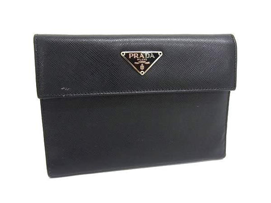 PRADA プラダ 財布 トライアングルロゴ M510 ブラック サフィアーノレザー レディース 三つ折り シルバー金具 三角ロゴマーク