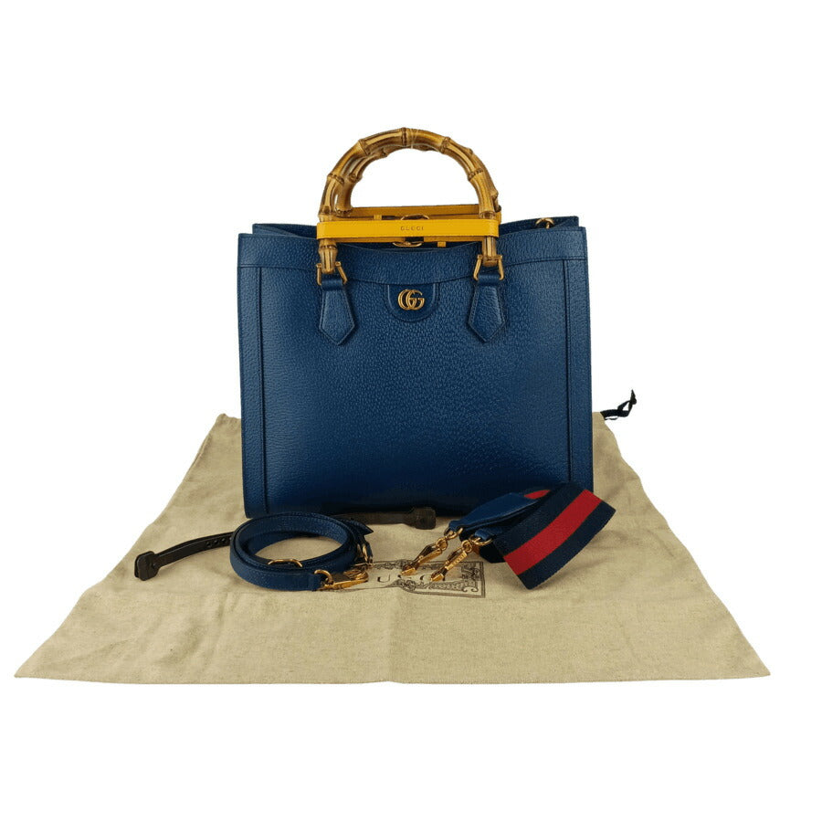 GUCCI グッチ トートバッグ ダイアナ ミディアム 678842 U3ZDT ロイヤルブルー レザー レディース 2WAY ショルダーバッグ ゴールド金具 超美品