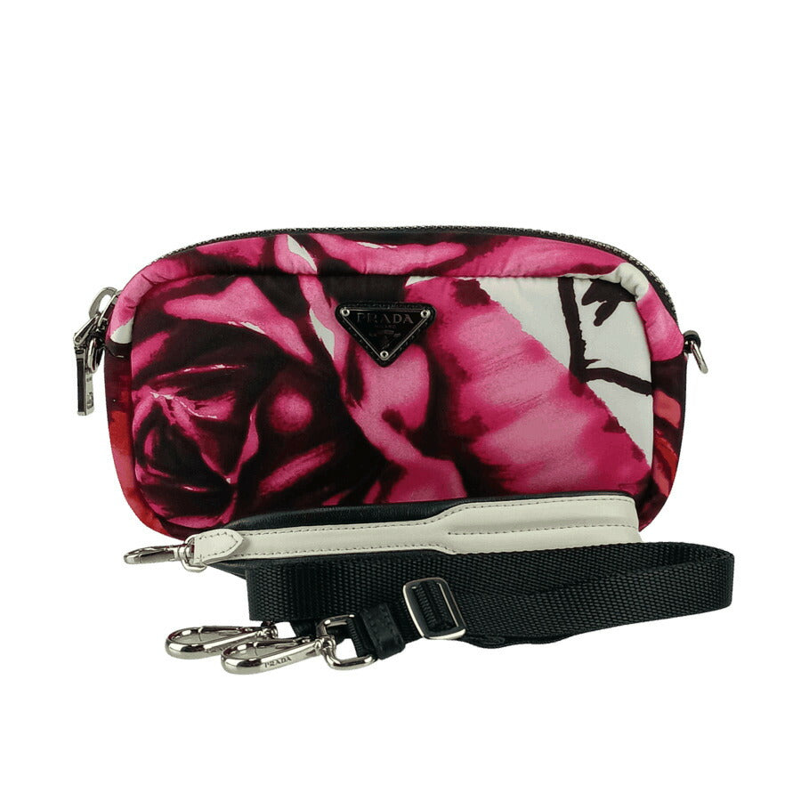 PRADA プラダ ショルダーバッグ 2WAY クロスボディバッグ 1DH046 ピンク ナイロン レディース リストレット ポーチ シルバー金具 三角ロゴプレート 花柄 超美品