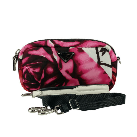 PRADA プラダ ショルダーバッグ 2WAY クロスボディバッグ 1DH046 ピンク ナイロン レディース リストレット ポーチ シルバー金具 三角ロゴプレート 花柄 超美品