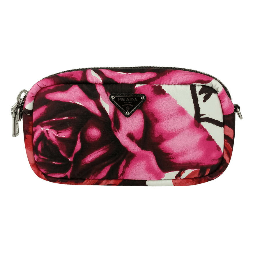 PRADA プラダ ショルダーバッグ 2WAY クロスボディバッグ 1DH046 ピンク ナイロン レディース リストレット ポーチ シルバー金具 三角ロゴプレート 花柄 超美品