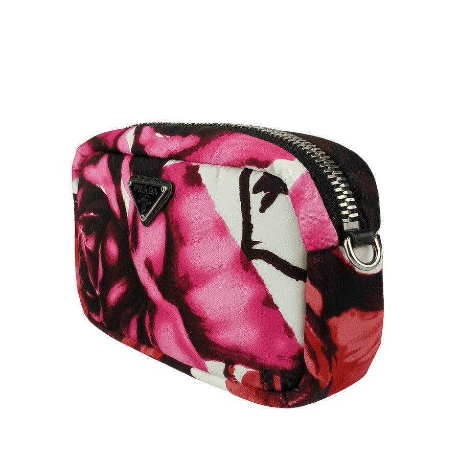 PRADA プラダ ショルダーバッグ 2WAY クロスボディバッグ 1DH046 ピンク ナイロン レディース リストレット ポーチ シルバー金具 三角ロゴプレート 花柄 超美品