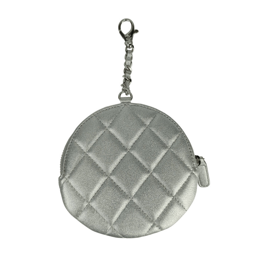 CHANEL シャネル コインケース カメリア ジップ コインパース AP2125 シルバー ラムスキン レディース 小銭入れ マトラッセ キルティング 美品
