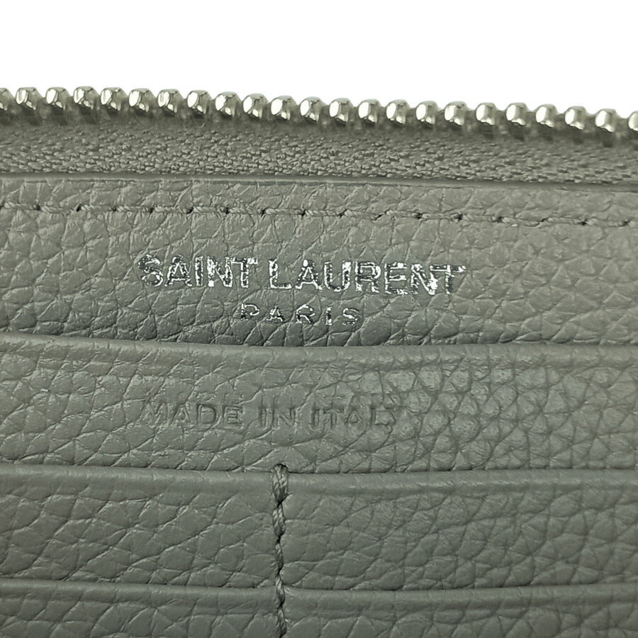 SAINT LAURENT PARIS サン ローラン パリ 財布 ラウンドファスナー 長財布 504988 DTI0E グレー系 カーフレザー ユニセックス シルバー金具 美品