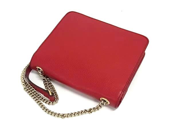 GUCCI グッチ バッグ インターロッキングG チェーン ショルダーバッグ 510304 レッド系 レザー レディース ゴールド金具 美品