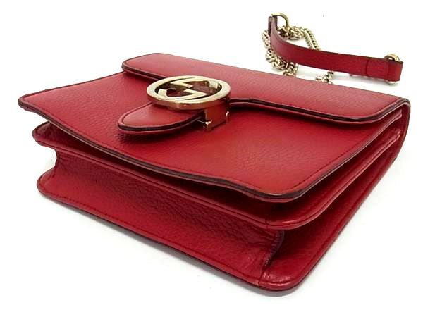 GUCCI グッチ バッグ インターロッキングG チェーン ショルダーバッグ 510304 レッド系 レザー レディース ゴールド金具 美品