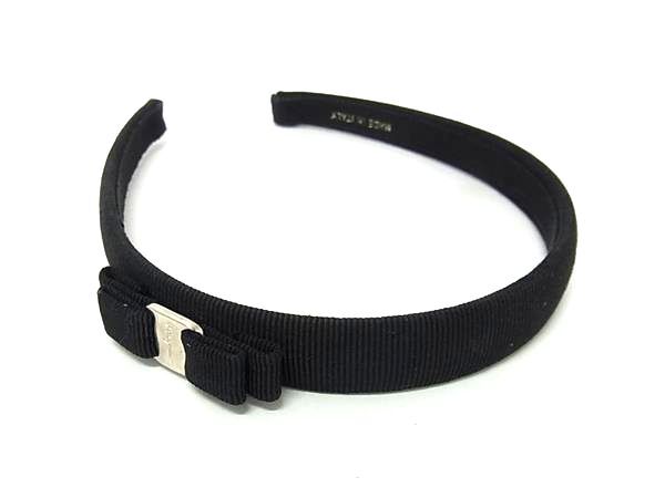 Salvatore Ferragamo サルバトーレ フェラガモ カチューシャ ヴァラリボン - ブラック キャンバス レディース シルバー金具 美品