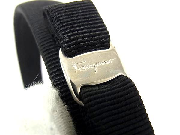 Salvatore Ferragamo サルバトーレ フェラガモ カチューシャ ヴァラリボン - ブラック キャンバス レディース シルバー金具 美品