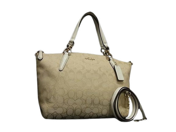 COACH コーチ ハンドバッグ ミニ クリスティー キャリーオール F36625 ベージュ系×アイボリー系 キャンバス×レザー レディース 2WAY ショルダーバッグ ゴールド金具 美品