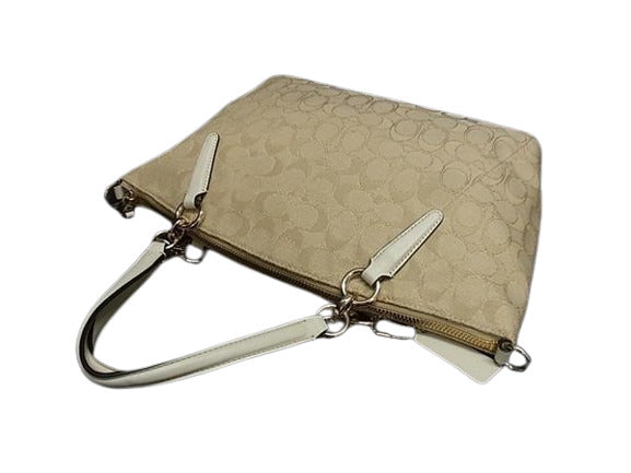 COACH コーチ ハンドバッグ ミニ クリスティー キャリーオール F36625 ベージュ系×アイボリー系 キャンバス×レザー レディース 2WAY ショルダーバッグ ゴールド金具 美品