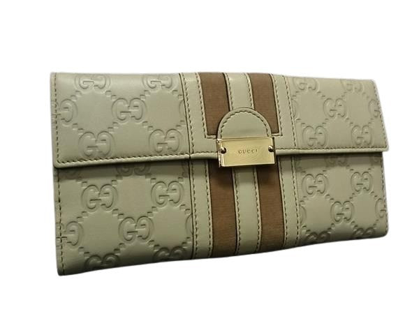 GUCCI グッチ 財布 グッチシマ 150674 アイボリー ブラウン レザー レディース Wホック 二つ折り長財布 ゴールド金具