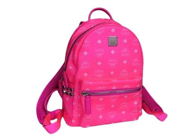 MCM エムシーエム リュックサック ヴィセトス MMK9AVE56QP001 ピンク レザー レディース スタッズ シルバー金具 美品