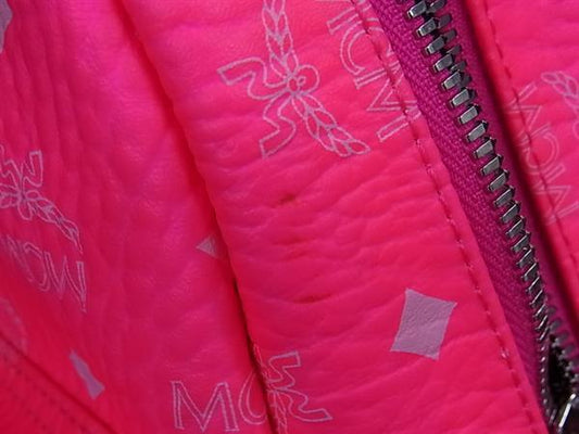 MCM エムシーエム リュックサック ヴィセトス MMK9AVE56QP001 ピンク レザー レディース スタッズ シルバー金具 美品