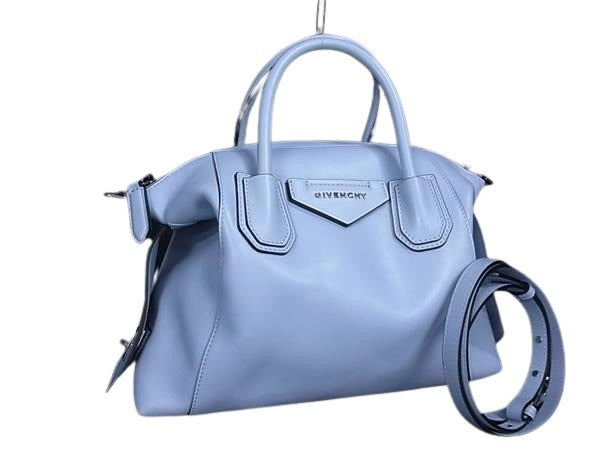 GIVENCHY ジバンシィ ハンドバッグ アンティゴナ ソフト スモール ライトブルー レザー レディース 2WAY シルバー金具 美品