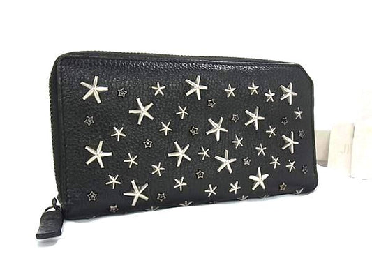 JIMMY CHOO ジミーチュウ 財布 カーナビー ブラック レザー レディース スタースタッズ ラウンドファスナー 長財布