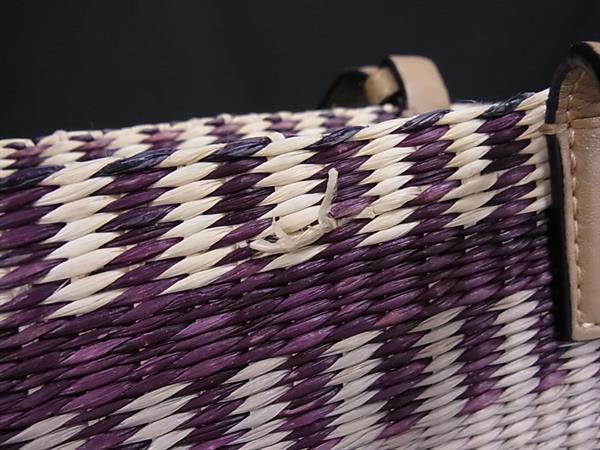 LOEWE ロエベ ハンドバッグ スクエアバスケット ベージュ系×パープル系 ラフィア×レザー レディース アナグラム