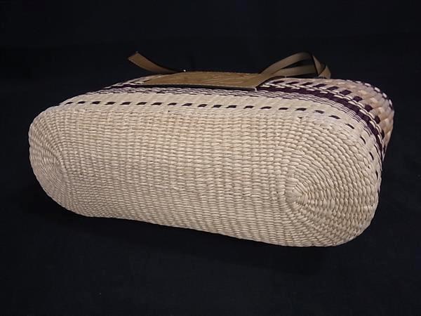 LOEWE ロエベ ハンドバッグ スクエアバスケット ベージュ系×パープル系 ラフィア×レザー レディース アナグラム