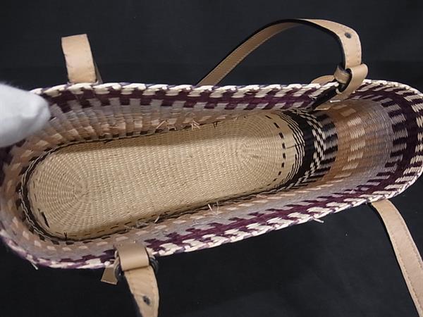 LOEWE ロエベ ハンドバッグ スクエアバスケット ベージュ系×パープル系 ラフィア×レザー レディース アナグラム