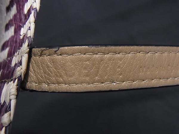 LOEWE ロエベ ハンドバッグ スクエアバスケット ベージュ系×パープル系 ラフィア×レザー レディース アナグラム