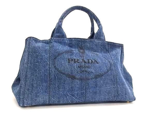PRADA プラダ ハンドバッグ カナパ B1872B ネイビー デニム レディース 白タグ 三角ロゴマーク トライアングルロゴ