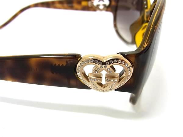 GUCCI グッチ サングラス インターロッキングG GG 3530/F/S ブラウン プラスチック ユニセックス べっ甲調 ハート ラインストーン 美品