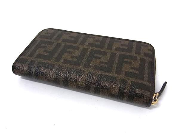 FENDI フェンディ 財布 ズッカ 8M0299 ブラウン レザー ユニセックス ラウンドファスナー 長財布