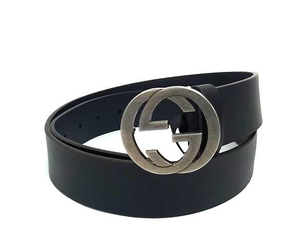 GUCCI グッチ ベルト インターロッキングG 546389 ブラック レザー メンズ シルバー金具 美品