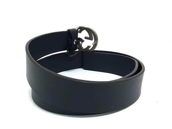 GUCCI グッチ ベルト インターロッキングG 546389 ブラック レザー メンズ シルバー金具 美品