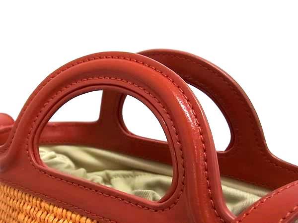 MARNI マルニ ハンドバッグ トロピカリア スモールバスケット オレンジ系 コットン ナイロン レザー レディース 2WAY 美品