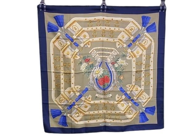 HERMES エルメス スカーフ カレ90 マルチカラー シルク100% レディース aux champs フィールドへ 美品