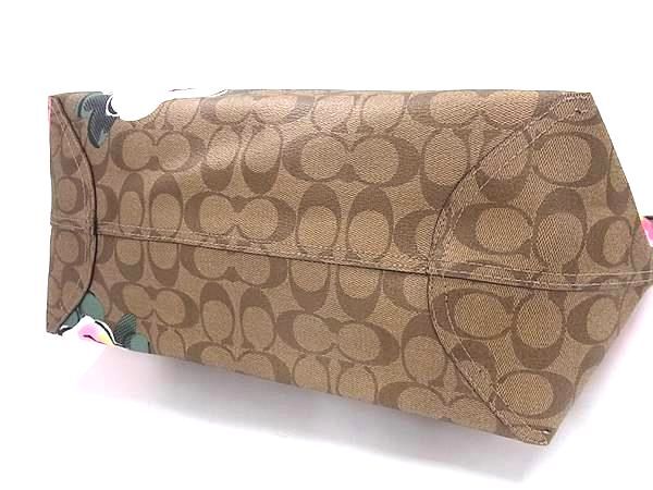 COACH コーチ トートバッグ シグネチャー C5785 ブラウン マルチカラー PVC レザー レディース フラワー 花柄 美品