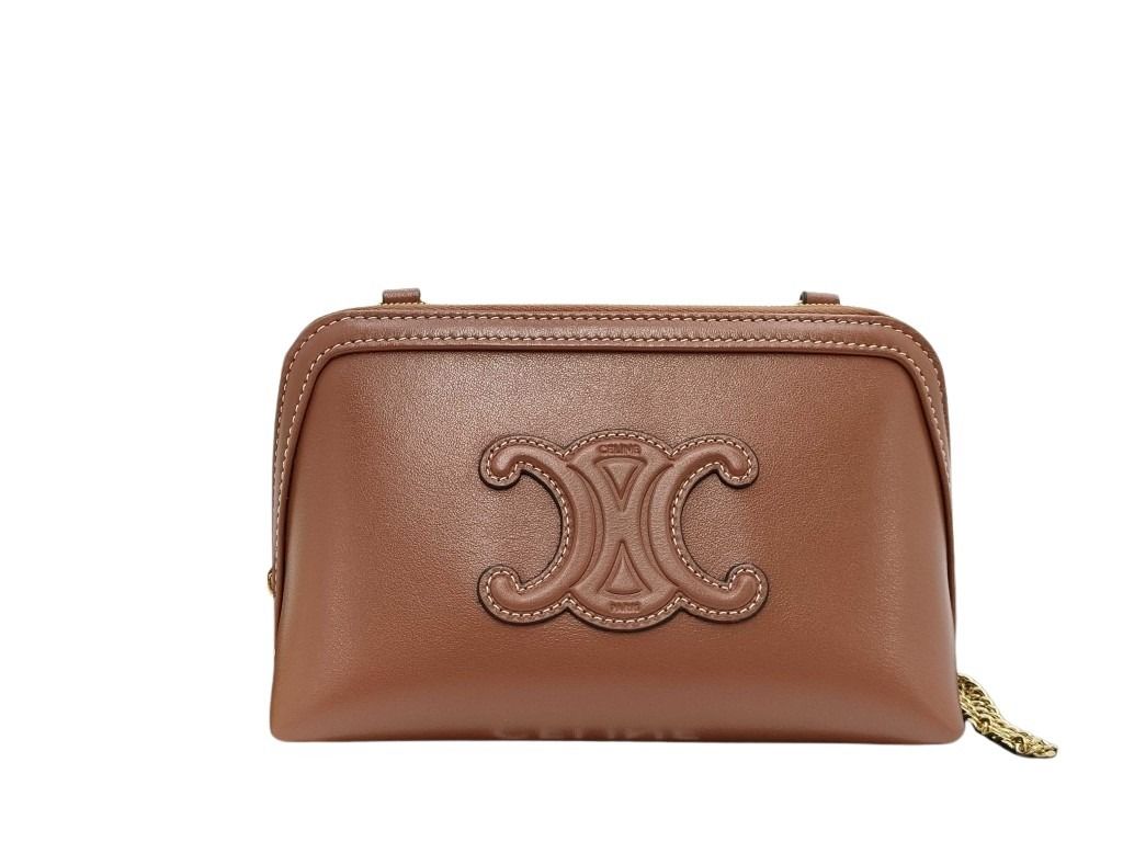 CELINE セリーヌ ショルダーバッグ キュイル トリオンフ チェーン付きクラッチ 10E383 ブラウン レザー レディース チェーン ゴールド金具 新古未使用展示品