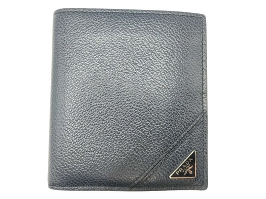 PRADA プラダ 財布 トライアングルロゴ 2MO004 ブラック レザー メンズ 二つ折り財布 三角ロゴ 美品