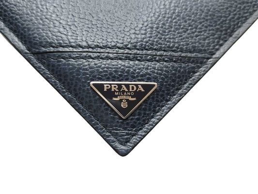 PRADA プラダ 財布 トライアングルロゴ 2MO004 ブラック レザー メンズ 二つ折り財布 三角ロゴ 美品