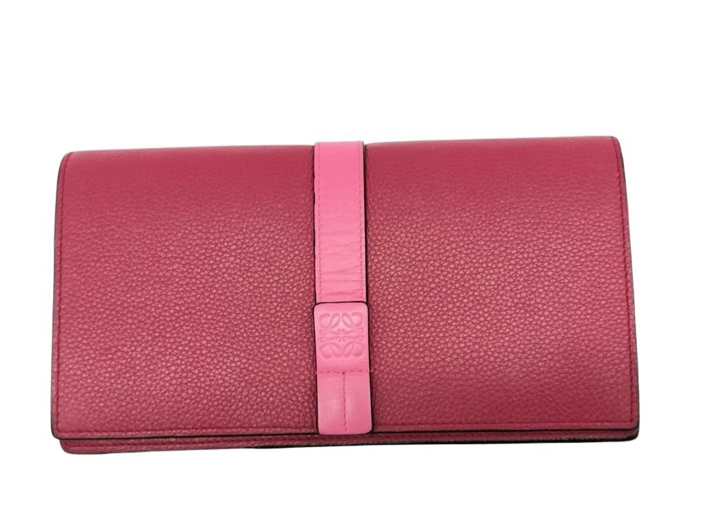 LOEWE ロエベ 財布 ヴァーティカル チェーンウォレット レッド ピンク ブラック レザー レディース 二つ折り長財布 美品