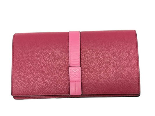 LOEWE ロエベ 財布 ヴァーティカル チェーンウォレット レッド ピンク ブラック レザー レディース 二つ折り長財布 美品