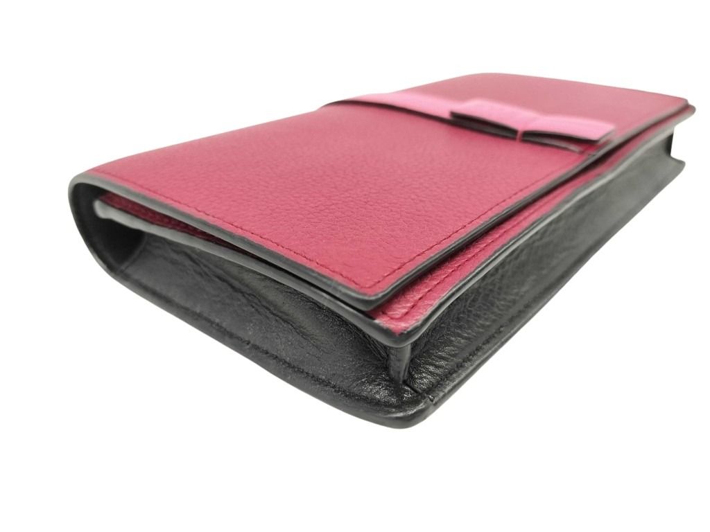 LOEWE ロエベ 財布 ヴァーティカル チェーンウォレット レッド ピンク ブラック レザー レディース 二つ折り長財布 美品