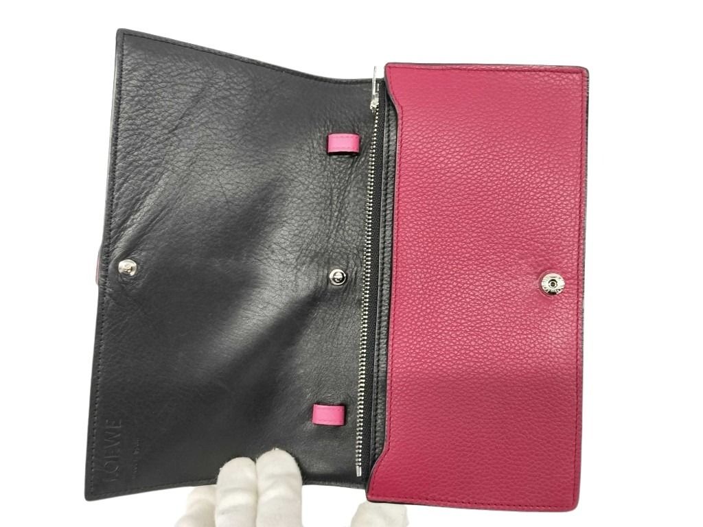LOEWE ロエベ 財布 ヴァーティカル チェーンウォレット レッド ピンク ブラック レザー レディース 二つ折り長財布 美品